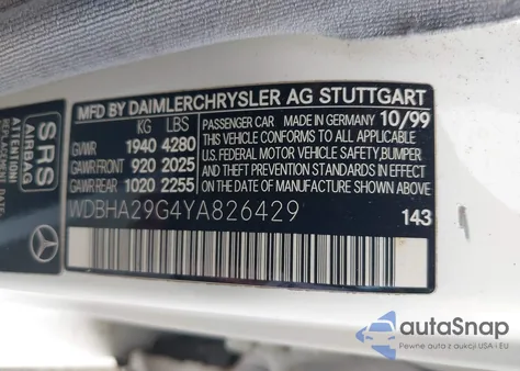 2000 Mercedes-Benz C 280 from USA, damaged, VIN WDBHA29G4YA826429